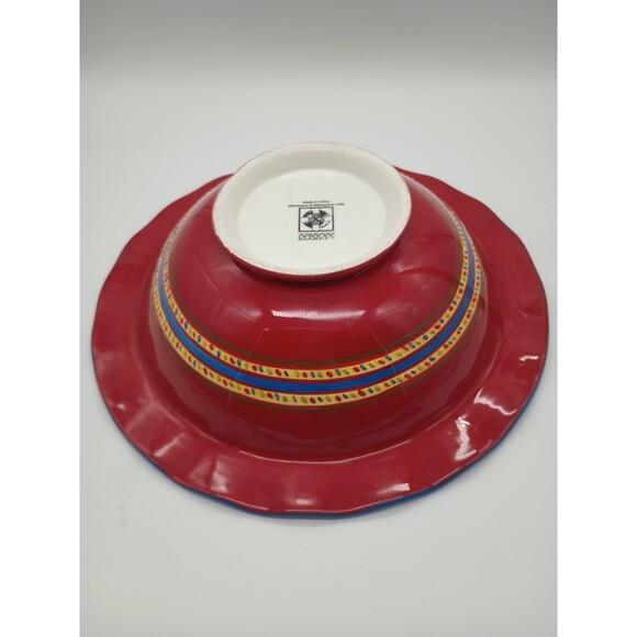 mww market Footed Serving Bowl Floral Fruit Colorful Rimmed 12.5" Pasta Salad - Picture 7 of 8